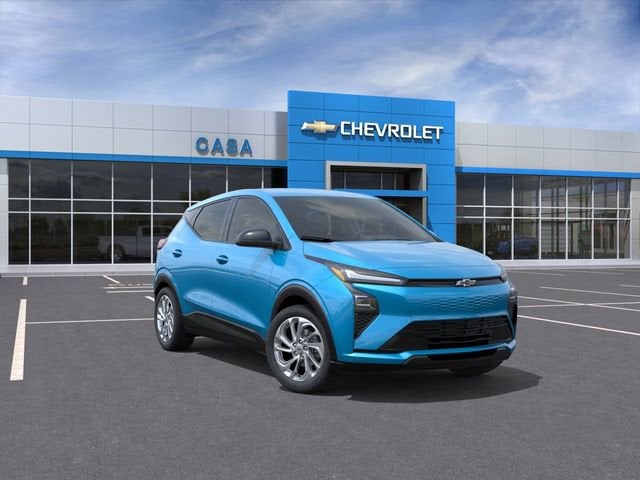 2027 Chevrolet Bolt LT in Marina Blue Metallic — front three-quarter view